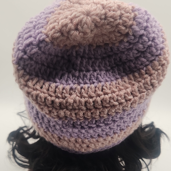 Handcrafted Pink and Purple Crochet Acrylic Beanie - Picture 4 of 7
